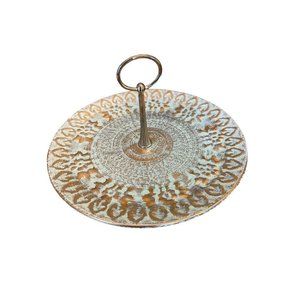 Stangl Pottery Single Tier Tidbit Tray Blue Gold 10" Diameter